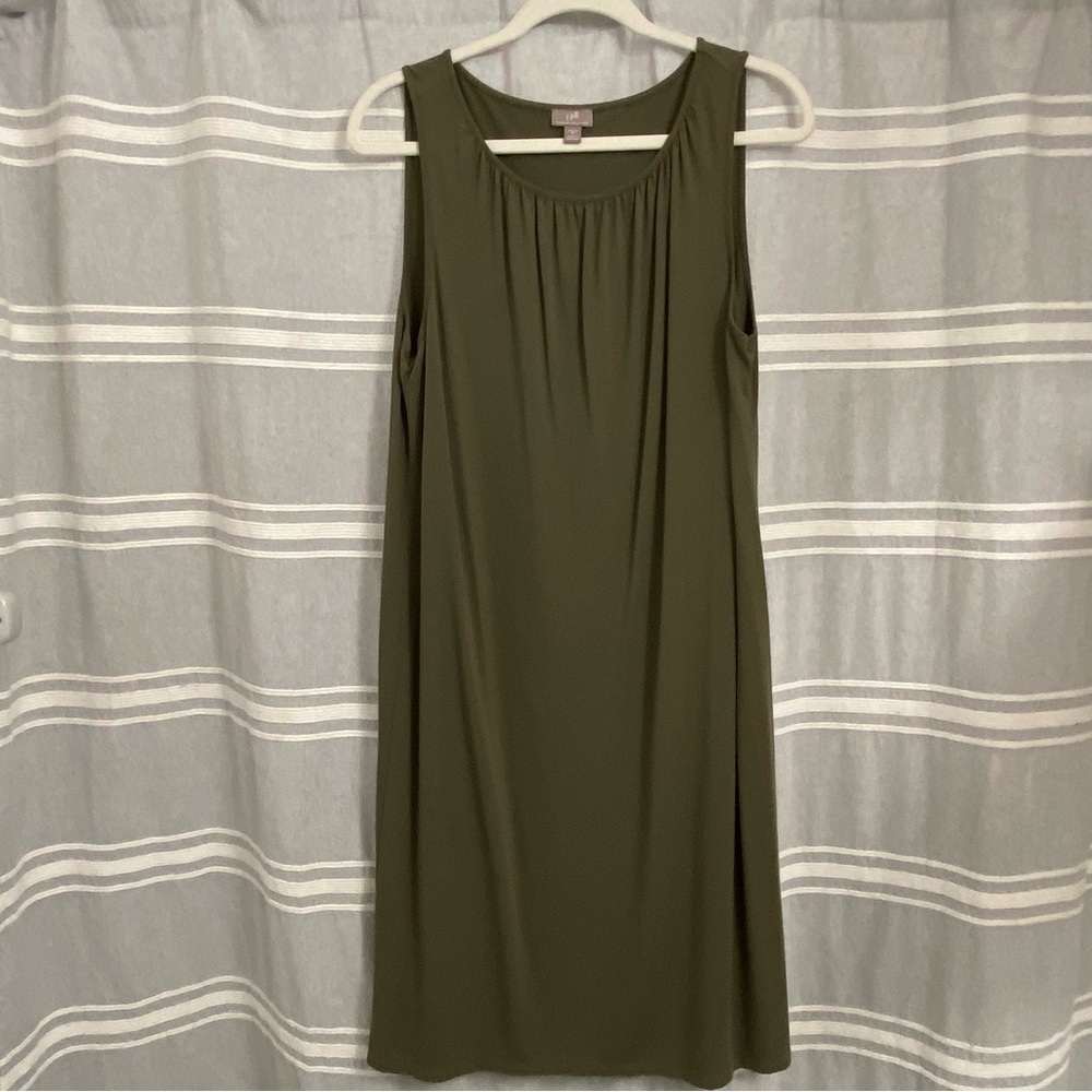 J. Jill / Wearever Collection Olive Green Midi Shift Dress Stretch Size M